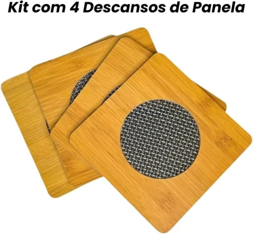 Kit 4 Descansos de Panela em Madeira Quadrado - Suportes de Bambu para Panela Quente - Proteção de Mesa - Utensílio de Cozinha Antiderrapante Resistente ao Calor - Shop100 - Imagem 5