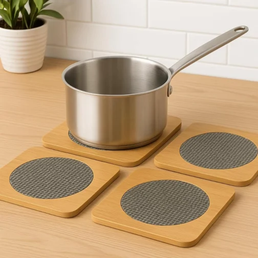 Kit 4 Descansos de Panela em Madeira Quadrado - Suportes de Bambu para Panela Quente - Proteção de Mesa - Utensílio de Cozinha Antiderrapante Resistente ao Calor - Shop100 - Imagem 6
