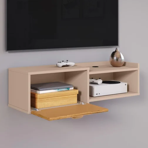 Rack Suspenso Home TV 32" Bancada Flutuante Canadá 90cm Porta Nicho Eletrônico Sala Quarto Pequeno - Lojas RPM (90 cm - Fendi/Ripado) - Imagem 5