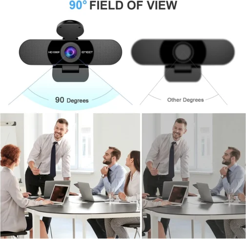 EMEET Webcam 1080p com microfone, câmera Web C960, webcam de streaming de 2 microfones, câmera de computador FOV de 90°, webcam USB Plug and Play para chamadas online/conferências, - Imagem 6