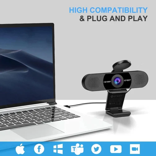 EMEET Webcam 1080p com microfone, câmera Web C960, webcam de streaming de 2 microfones, câmera de computador FOV de 90°, webcam USB Plug and Play para chamadas online/conferências, - Imagem 8