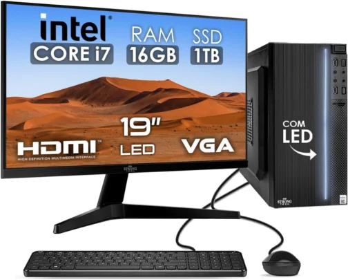 Computador Completo Intel Core i7 16GB SSD 1TB Monitor 19" 4 Núcleos Super Turbo Pc Hdmi Teclado e Mouse Strong Tech - Imagem 2