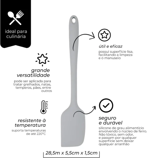 Mimo Style Utensílios Espátula de Silicone, Cinza, 28.5 x 5.5 cm - Imagem 3