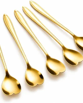 Kit Colher Coração Fofa para Cozinha Mesa Posta Douradas Café Sobremesa Chá Aço Inoxidável Kit Com 5 Colheres Coração