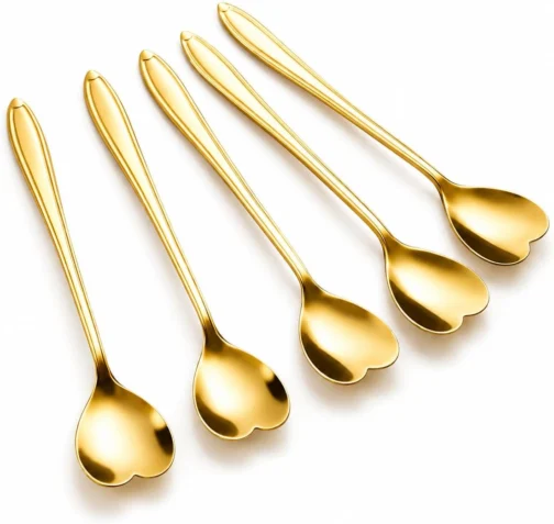 Kit Colher Coração Fofa para Cozinha Mesa Posta Douradas Café Sobremesa Chá Aço Inoxidável Kit Com 5 Colheres Coração - Imagem 2