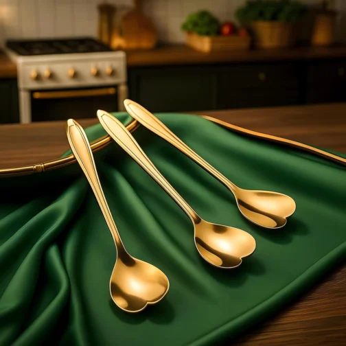 Kit Colher Coração Fofa para Cozinha Mesa Posta Douradas Café Sobremesa Chá Aço Inoxidável Kit Com 5 Colheres Coração - Imagem 6