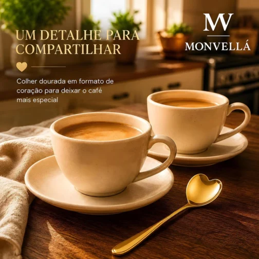 Kit Colher Coração Fofa para Cozinha Mesa Posta Douradas Café Sobremesa Chá Aço Inoxidável Kit Com 5 Colheres Coração - Imagem 8