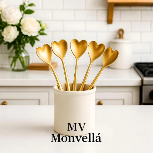 Kit Colher Coração Fofa para Cozinha Mesa Posta Douradas Café Sobremesa Chá Aço Inoxidável Kit Com 5 Colheres Coração - Imagem 10