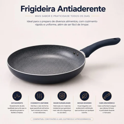 Jogo de Panelas 5 Peças Modena Revestimento Cerâmico Fogão Conjunto Antiaderente Tampa De Vidro Base Compatível Indução Cabo Ergonômico Textura Rígida Azul - Imagem 7
