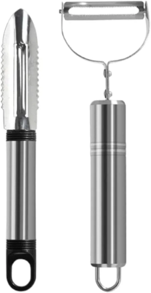 Kit 2 Peças Descascadores Cortadores De Alimentos Legumes Verduras E Frutas Em Aço Inox - Imagem 2