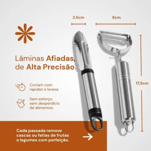 Kit 2 Peças Descascadores Cortadores De Alimentos Legumes Verduras E Frutas Em Aço Inox - Imagem 3