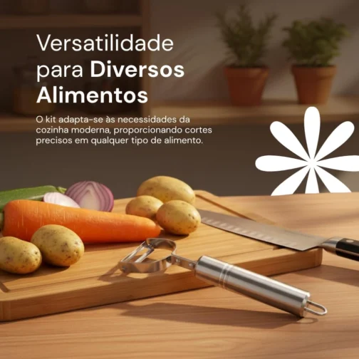 Kit 2 Peças Descascadores Cortadores De Alimentos Legumes Verduras E Frutas Em Aço Inox - Imagem 4