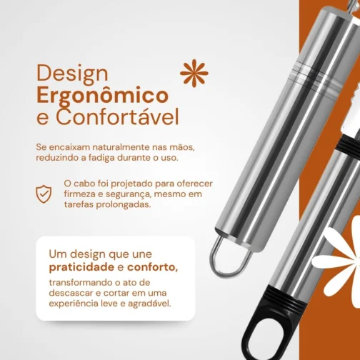 Kit 2 Peças Descascadores Cortadores De Alimentos Legumes Verduras E Frutas Em Aço Inox - Imagem 5