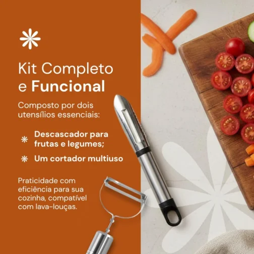 Kit 2 Peças Descascadores Cortadores De Alimentos Legumes Verduras E Frutas Em Aço Inox - Imagem 6