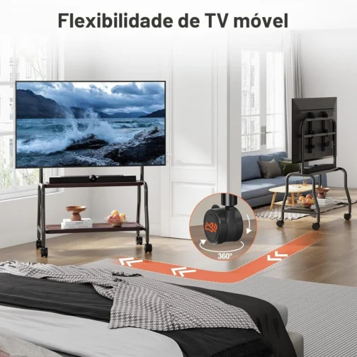 Suporte de TV com rodinhas de cavalete para TVs de 32 a 75 polegadas com - Imagem 3