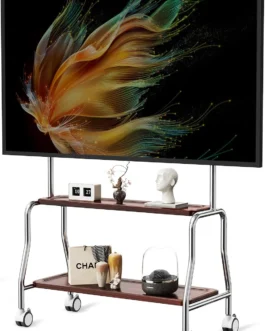 Carrinho de TV Móvel com Cavalete Suporte de TV Rolante para Telas Planas LCD LED OLED de 32 a 75 Polegadas, Suporte de Piso Portátil em Aço Inoxidável com Rodas Travantes Suporta até 50 kg, Padrão