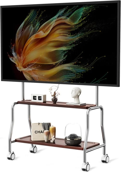 Carrinho de TV Móvel com Cavalete Suporte de TV Rolante para Telas Planas LCD LED OLED de 32 a 75 Polegadas, Suporte de Piso Portátil em Aço Inoxidável com Rodas Travantes Suporta até 50 kg, Padrão - Imagem 2