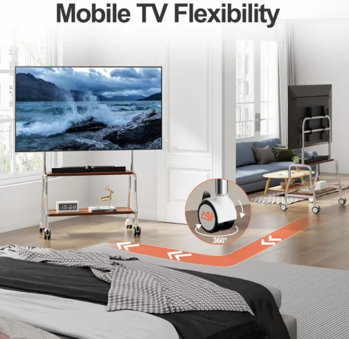 Carrinho de TV Móvel com Cavalete Suporte de TV Rolante para Telas Planas LCD LED OLED de 32 a 75 Polegadas, Suporte de Piso Portátil em Aço Inoxidável com Rodas Travantes Suporta até 50 kg, Padrão - Imagem 3