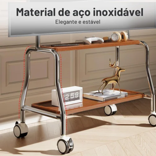 Carrinho de TV Móvel com Cavalete Suporte de TV Rolante para Telas Planas LCD LED OLED de 32 a 75 Polegadas, Suporte de Piso Portátil em Aço Inoxidável com Rodas Travantes Suporta até 50 kg, Padrão - Imagem 7