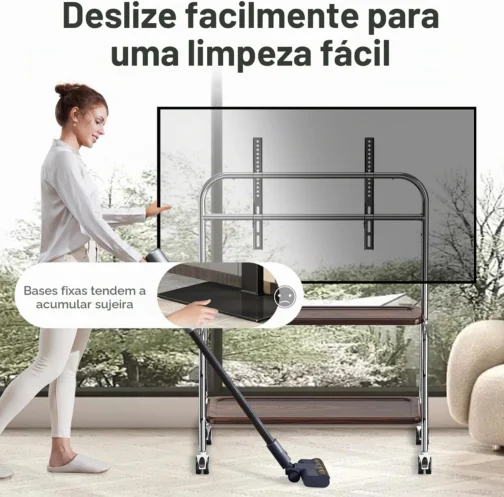 Carrinho de TV Móvel com Cavalete Suporte de TV Rolante para Telas Planas LCD LED OLED de 32 a 75 Polegadas, Suporte de Piso Portátil em Aço Inoxidável com Rodas Travantes Suporta até 50 kg, Padrão - Imagem 8