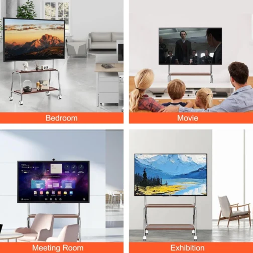 Carrinho de TV Móvel com Cavalete Suporte de TV Rolante para Telas Planas LCD LED OLED de 32 a 75 Polegadas, Suporte de Piso Portátil em Aço Inoxidável com Rodas Travantes Suporta até 50 kg, Padrão - Imagem 10