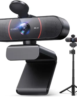 EMEET Webcam C960 4K com tripé, sensor Sony UHD 4K, mini tripé de altura ajustável com capa de privacidade, foco automático PDAF, microfones com cancelamento de ruído duplo, correção automática de