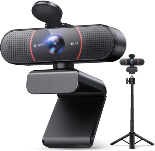 EMEET Webcam C960 4K com tripé, sensor Sony UHD 4K, mini tripé de altura ajustável com capa de privacidade, foco automático PDAF, microfones com cancelamento de ruído duplo, correção automática de - Imagem 2