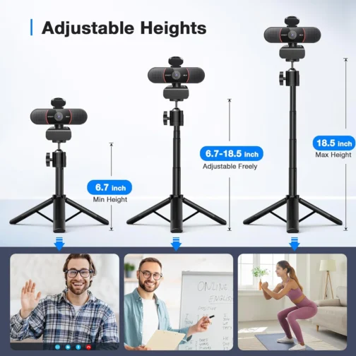EMEET Webcam C960 4K com tripé, sensor Sony UHD 4K, mini tripé de altura ajustável com capa de privacidade, foco automático PDAF, microfones com cancelamento de ruído duplo, correção automática de - Imagem 3