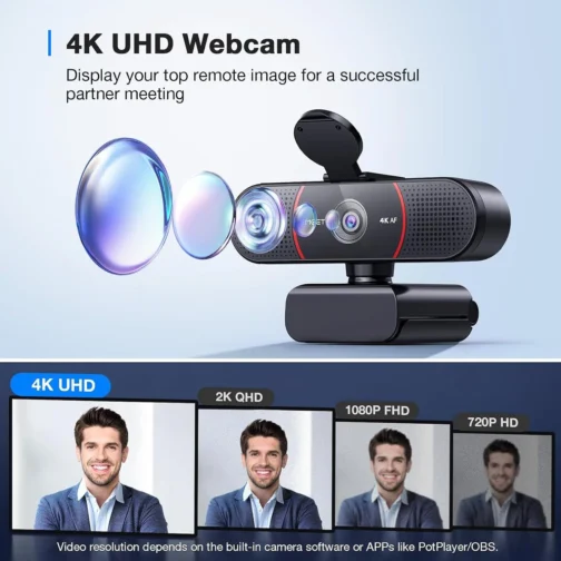 EMEET Webcam C960 4K com tripé, sensor Sony UHD 4K, mini tripé de altura ajustável com capa de privacidade, foco automático PDAF, microfones com cancelamento de ruído duplo, correção automática de - Imagem 5