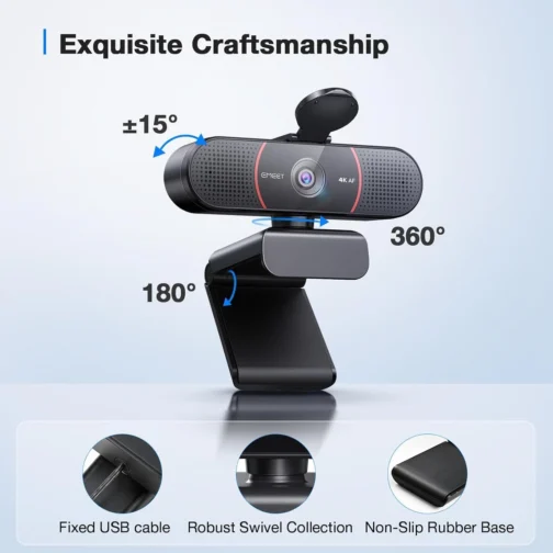 EMEET Webcam C960 4K com tripé, sensor Sony UHD 4K, mini tripé de altura ajustável com capa de privacidade, foco automático PDAF, microfones com cancelamento de ruído duplo, correção automática de - Imagem 9