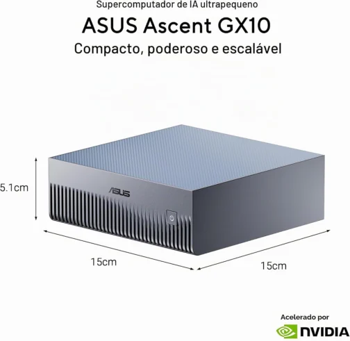ASUS Supercomputador de IA pessoal Ascent GX10 com superchip NVIDIA GB10, RAM LPDDR5x de 128 GB, SSD PCIe G4x4 NVMe de 1 TB, Wi-Fi 7 e BT5.4, SO DGX e chassi de metal anodizado cinza com pés - Imagem 3