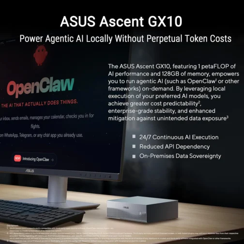 ASUS Supercomputador de IA pessoal Ascent GX10 com superchip NVIDIA GB10, RAM LPDDR5x de 128 GB, SSD PCIe G4x4 NVMe de 1 TB, Wi-Fi 7 e BT5.4, SO DGX e chassi de metal anodizado cinza com pés - Imagem 7