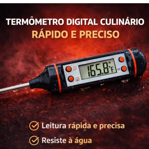 Termômetro Digital Culinário para Cozinha e Medição Rápida e Precisa, Ideal para Carnes, Churrasco, Líquidos e Alimentos, Display Fácil de Ler,Alta Precisão, Em Aço Inox, Uso Doméstico e Profissional. - Imagem 3