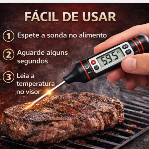 Termômetro Digital Culinário para Cozinha e Medição Rápida e Precisa, Ideal para Carnes, Churrasco, Líquidos e Alimentos, Display Fácil de Ler,Alta Precisão, Em Aço Inox, Uso Doméstico e Profissional. - Imagem 7