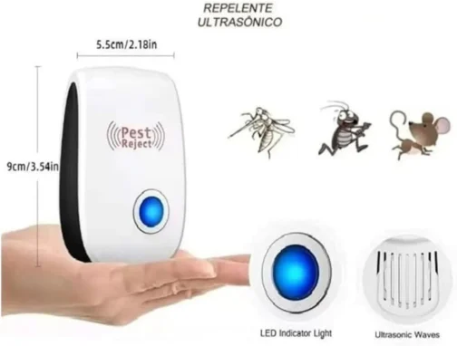 Repelente Eletrônico Ultrassônico Espanta Mosquitos Ratos Baratas Aranhas Formiga Moscas Insetos Seguro para Pets Humanos e Plantas Aparelho Elétrico - Imagem 3