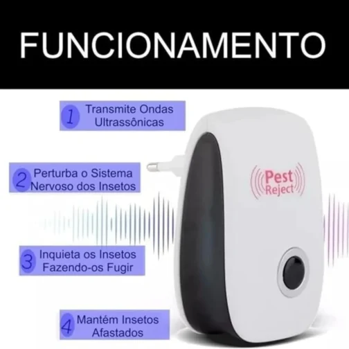 Repelente Eletrônico Ultrassônico Espanta Mosquitos Ratos Baratas Aranhas Formiga Moscas Insetos Seguro para Pets Humanos e Plantas Aparelho Elétrico - Imagem 4