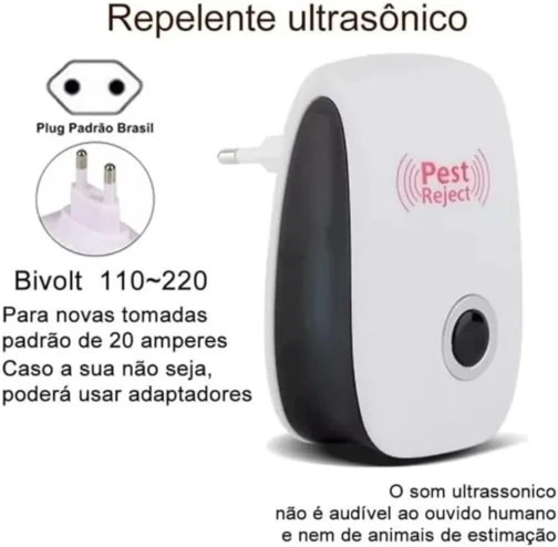 Repelente Eletrônico Ultrassônico Espanta Mosquitos Ratos Baratas Aranhas Formiga Moscas Insetos Seguro para Pets Humanos e Plantas Aparelho Elétrico - Imagem 6