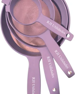 Kit Peneiras Cozinhas Coador, 4 tamanhos, Pequeno Médio Grande Extra Grande Trama Malha Resistente Reforçada – RJI Utilidades (Rosa)