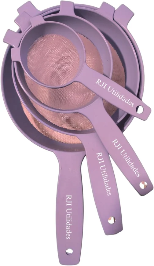 Kit Peneiras Cozinhas Coador, 4 tamanhos, Pequeno Médio Grande Extra Grande Trama Malha Resistente Reforçada - RJI Utilidades (Rosa) - Imagem 2