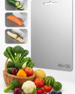Tábua de Corte de Titânio para Cozinha Aço Inoxidável e PP, Superfície Higiênica para Carnes, Frutas e Vegetais, Afiador Integrado, Canaletas Antirrespingo, Base Antiderrapante Tábua Inox de Cortar