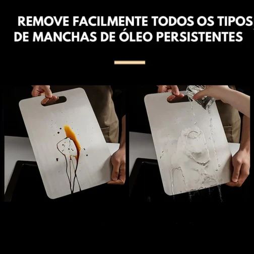 Tábua de Corte de Titânio para Cozinha Aço Inoxidável e PP, Superfície Higiênica para Carnes, Frutas e Vegetais, Afiador Integrado, Canaletas Antirrespingo, Base Antiderrapante Tábua Inox de Cortar - Imagem 4