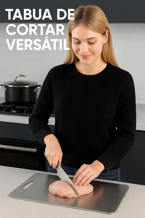 Tábua de Corte de Titânio para Cozinha Aço Inoxidável e PP, Superfície Higiênica para Carnes, Frutas e Vegetais, Afiador Integrado, Canaletas Antirrespingo, Base Antiderrapante Tábua Inox de Cortar - Imagem 5