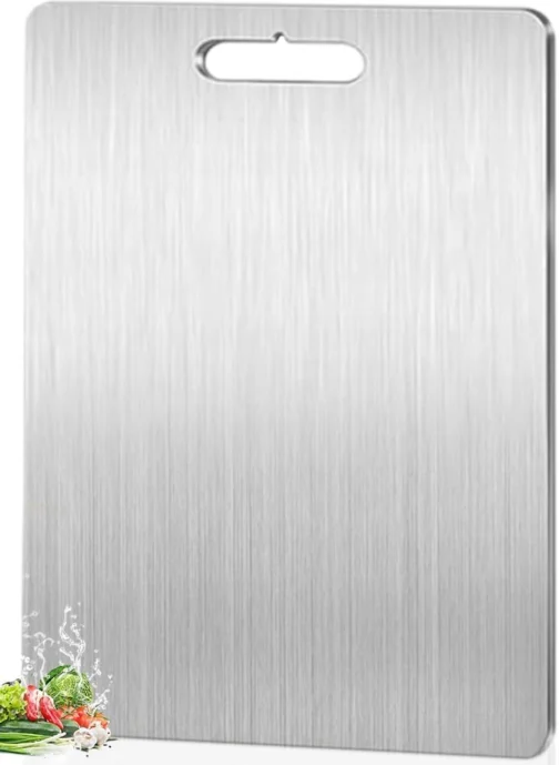 Tábua de Corte de Titânio para Cozinha Aço Inoxidável e PP, Superfície Higiênica para Carnes, Frutas e Vegetais, Afiador Integrado, Canaletas Antirrespingo, Base Antiderrapante Tábua Inox de Cortar - Imagem 6