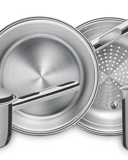 Jogo de Panelas Tramontina Solar em Aço Inox com Fundo Triplo e Tampas de Inox 6 Peças