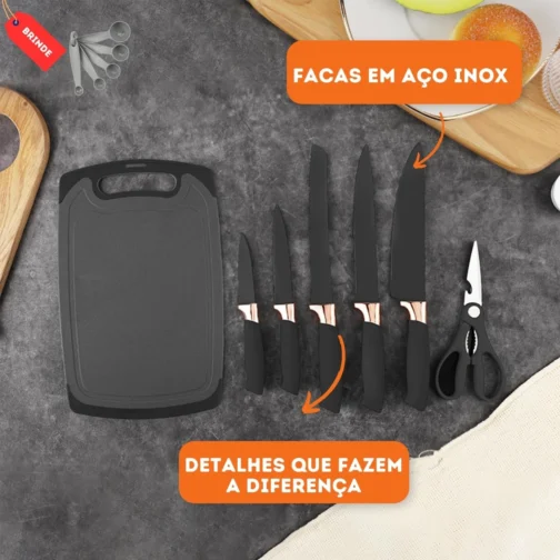 Kit 19 Utensílios De Cozinha Com Cabo De Madeira E Silicone (Preto) - Imagem 3