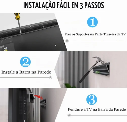 Suporte de parede para TV sem prisioneiro, suporte de parede de drywall sem danos, sem furadeira, sem parafusos, suporte de barra de fácil instalação de tela plana serve para TVs VESA de 12 a 55 polegadas de até 45 kg, inclui níveis de hardware - Imagem 5