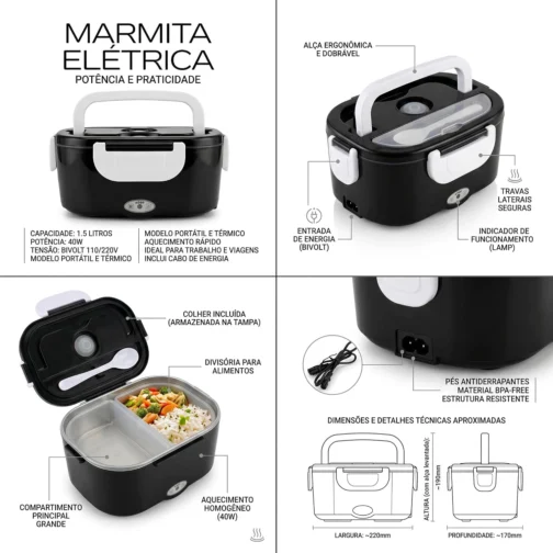 Marmita Elétrica Lancheira Doméstica Trabalho 1,5l Preto - Imagem 10