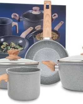 OSTER JOGO DE PANELAS E LEITEIRA MARBLE EDITION DARK GREY – 4 PEÇAS COM REVESTIMENTO CERÂMICO ANTIADERENTE, ALÇAS EM SILICONE ANTITÉRMICO E BASE COMPATÍVEL COM INDUÇÃO