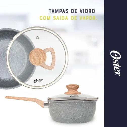 OSTER JOGO DE PANELAS E LEITEIRA MARBLE EDITION DARK GREY – 4 PEÇAS COM REVESTIMENTO CERÂMICO ANTIADERENTE, ALÇAS EM SILICONE ANTITÉRMICO E BASE COMPATÍVEL COM INDUÇÃO - Imagem 10