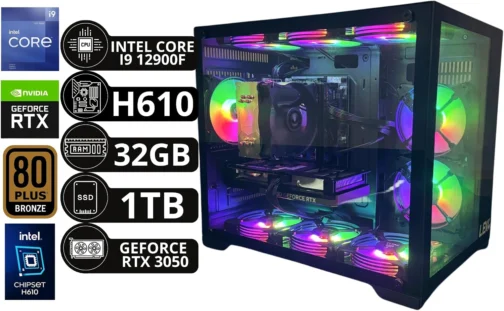 Pc Gamer Aquario Intel Core I9-12900f, Placa mãe H610, 32Gb DDR4, SSD Nvme 1Tb, Fonte 650w 80Plus, Gabinete Aquario com 9 Fans ARGB com controladora - ESCOLHA A PLACA DE VIDEO (RTX 3050 6GB) - Imagem 4